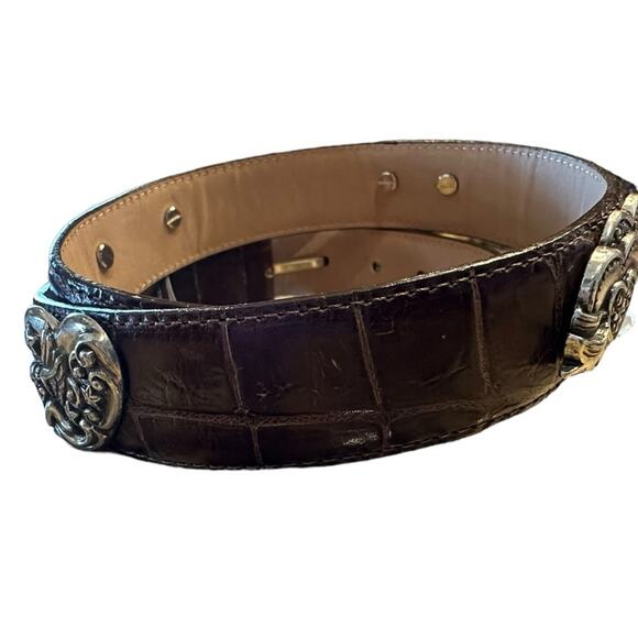 Brighton Women’s Med Brown Crocodile Leather Belt Heart ShapedTrim Silver Buckle main image 4